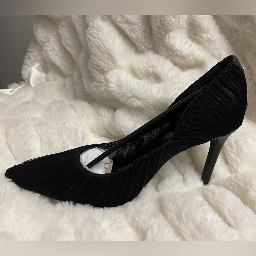 Black Sheer Pleated High Heels by Guess